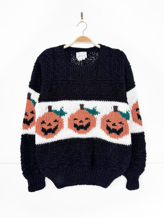 vintage windcrest hand-knit pumpkins chunky knit sweater | halloween