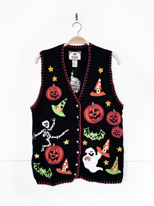 nwt vintage 00s tiara ramie-blend halloween embroidered vest