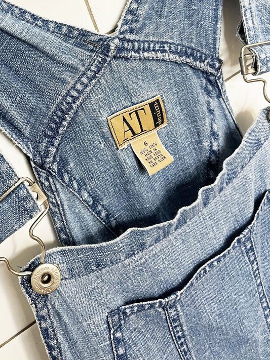 vintage 90s at denim 100% linen overall shorts