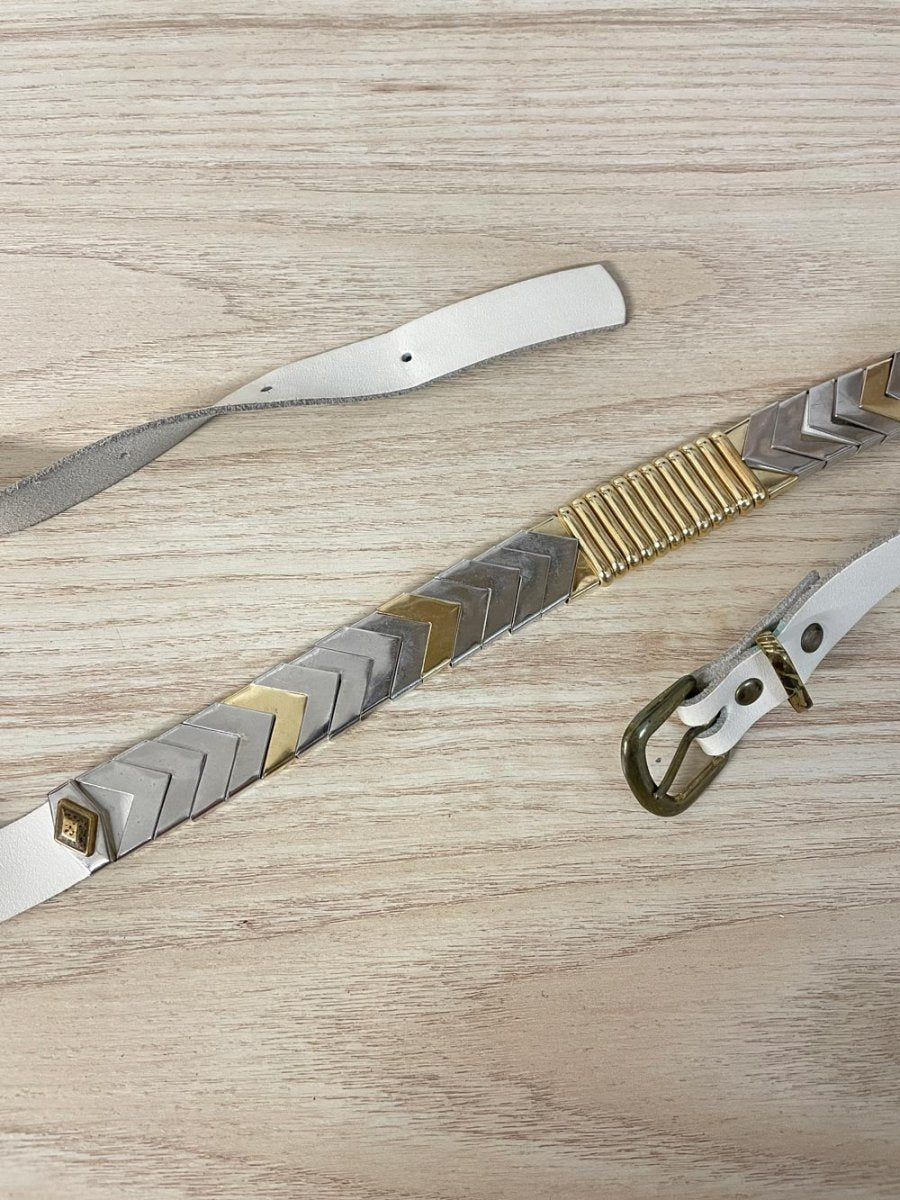 vintage metal chevron leather belt - good market thrift store