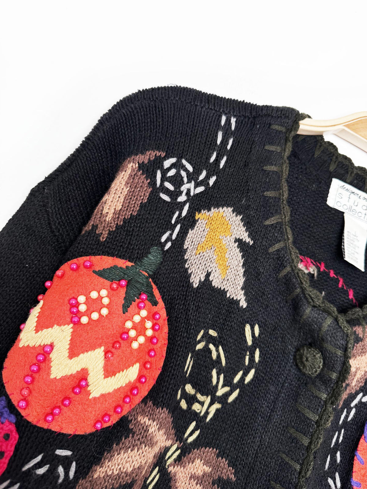 vintage 00s studio collection ramie-blend pearl pumpkins embroidered cardigan | halloween