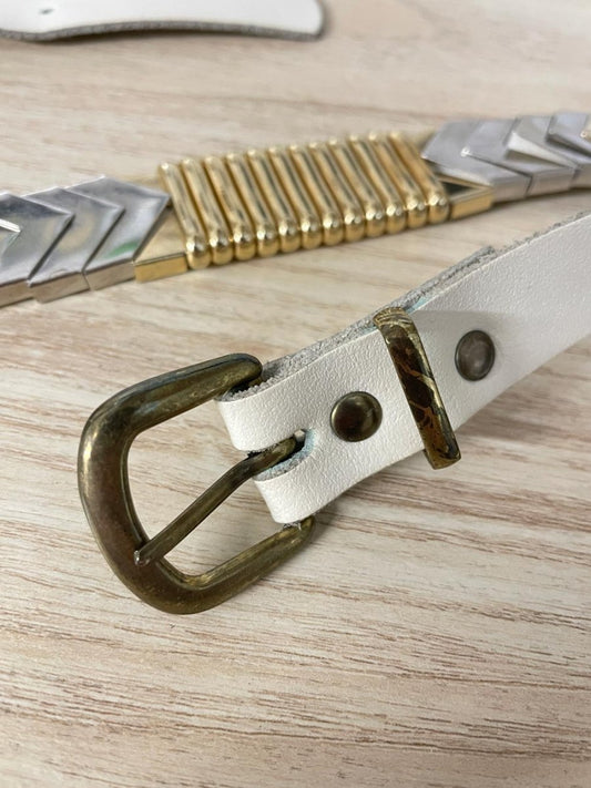 vintage metal chevron leather belt - good market thrift store