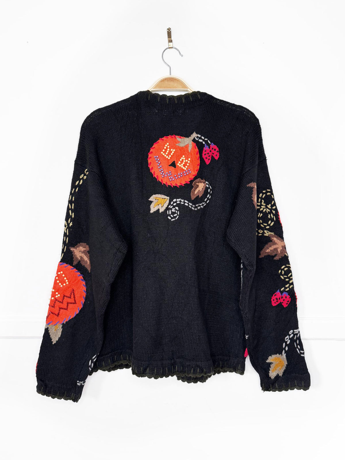 vintage 00s studio collection ramie-blend pearl pumpkins embroidered cardigan | halloween