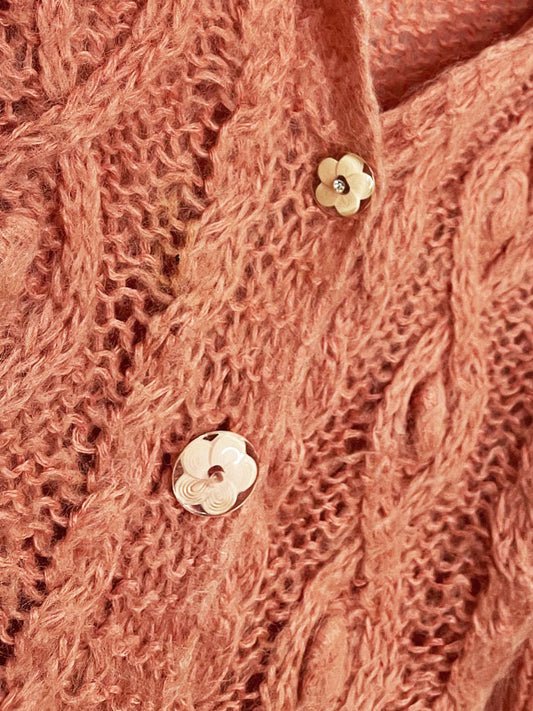 free people mohair-blend cable knit flower button cardigan