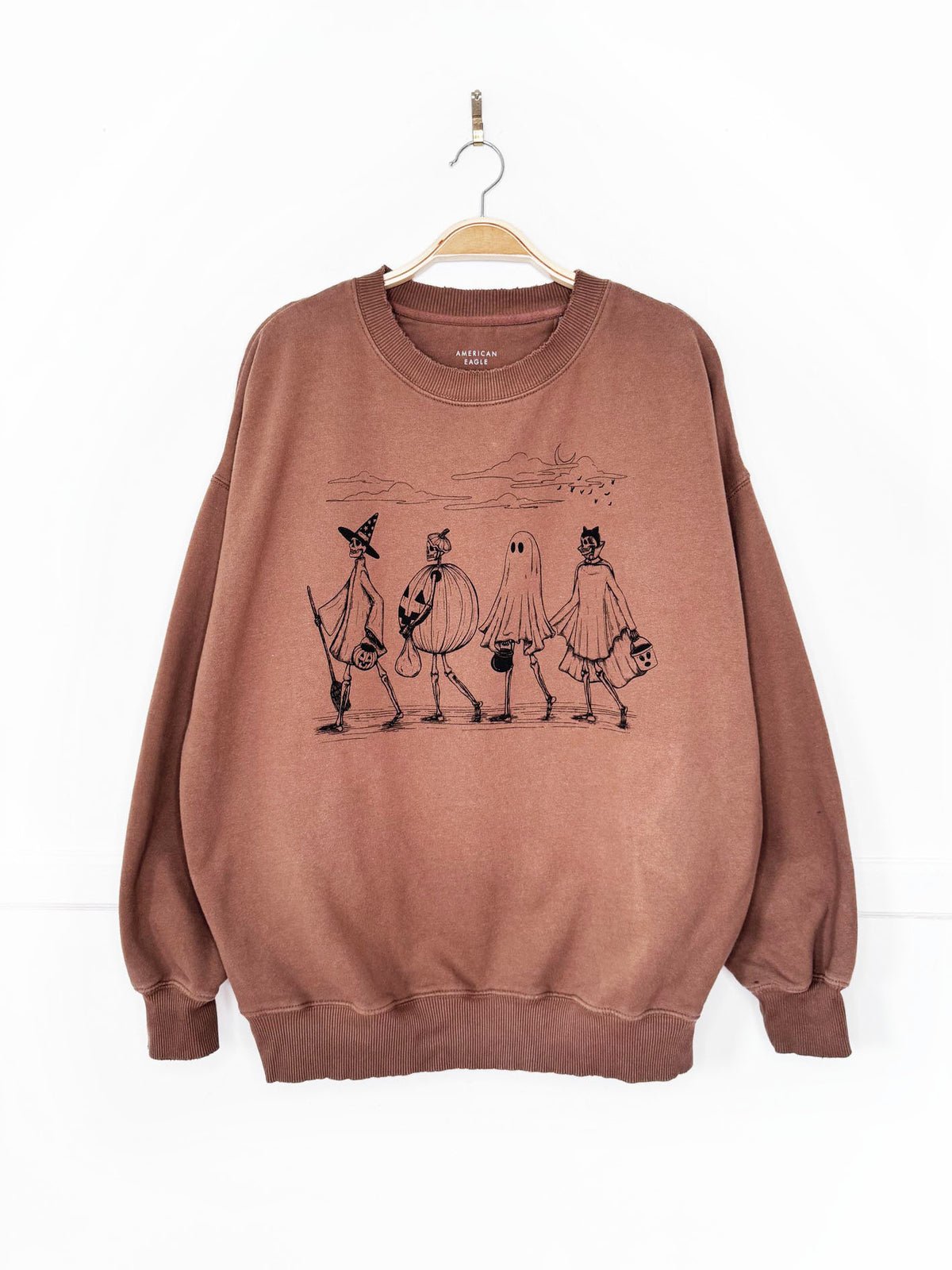 american eagle skeletons trick or treat oversized cozy sweatshirt | halloween