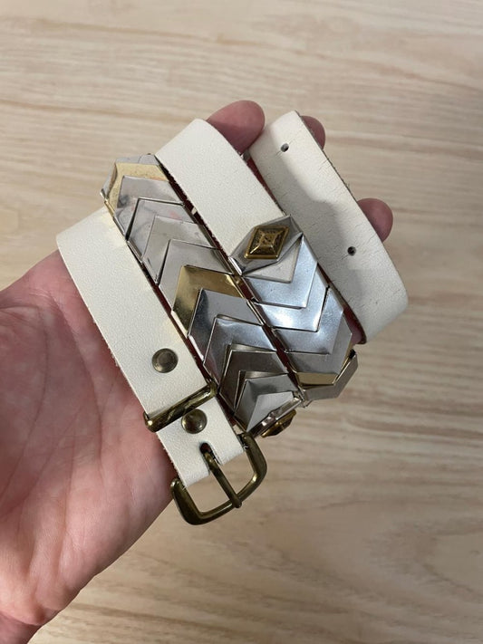 vintage metal chevron leather belt - good market thrift store