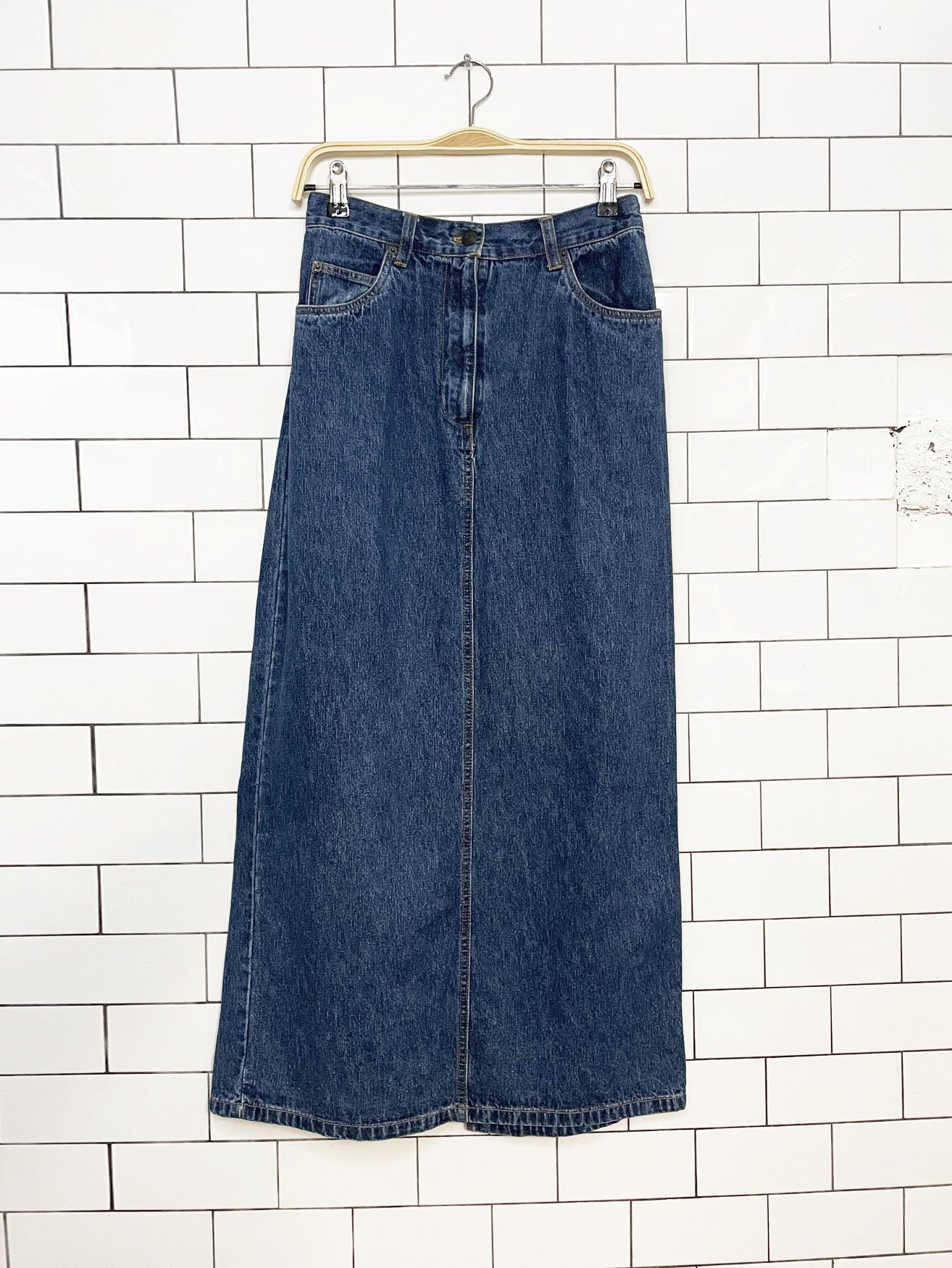 vintage 90s bill blass jeans denim midi maxi skirt