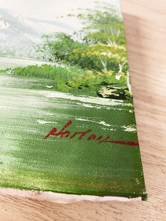 x2 vintage hardtail handmade nature scene paintings - good market thrift store