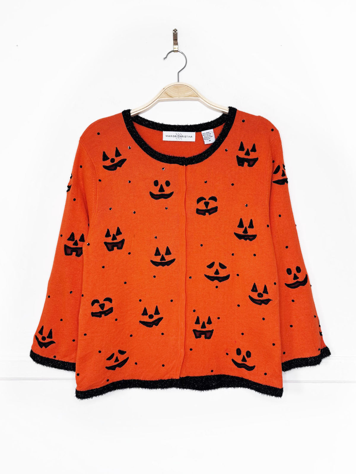 vintage 00s marisa christina ramie-blend pumpkin knit cardigan | fuzzy trim