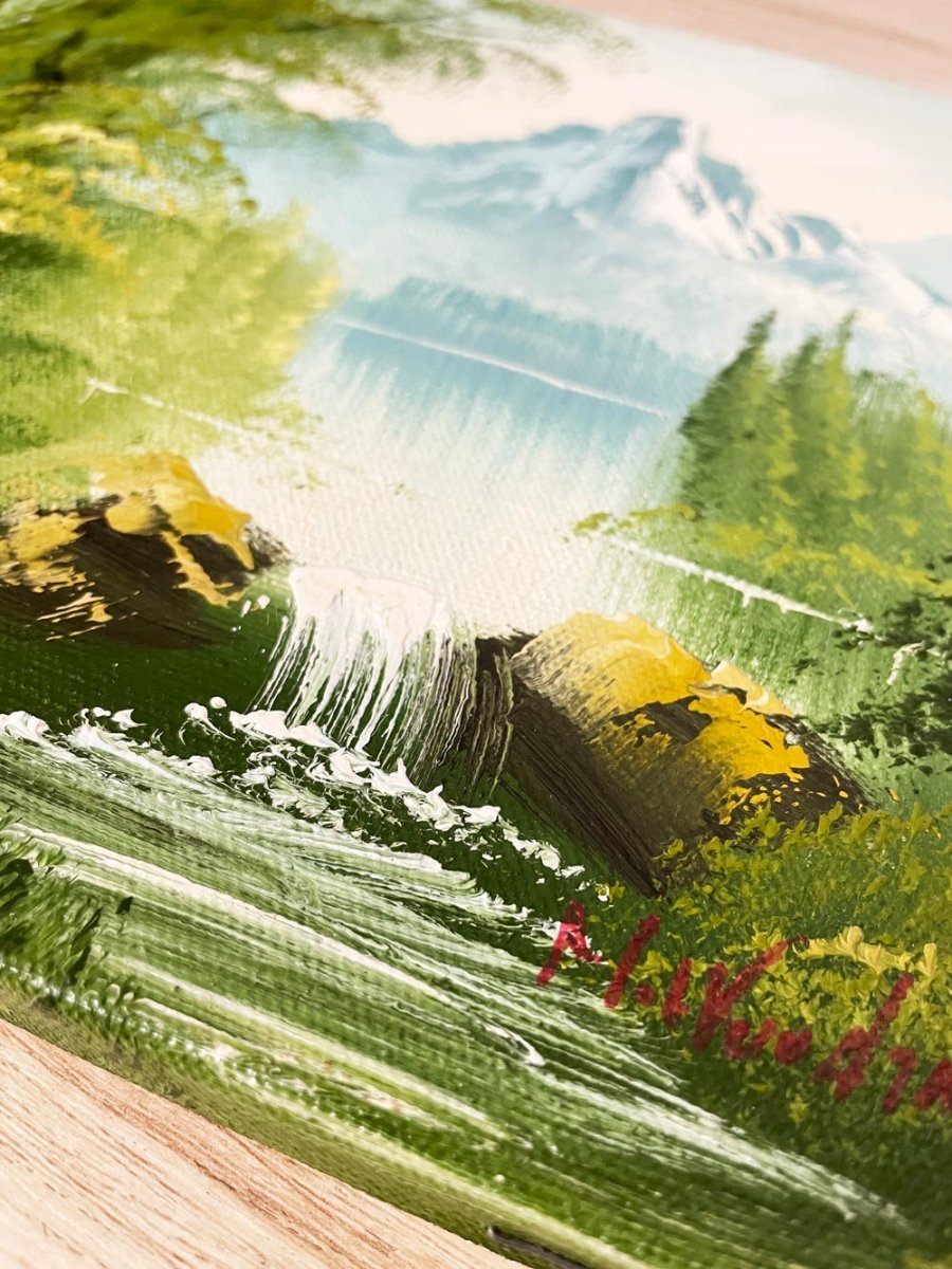 x2 vintage hardtail handmade nature scene paintings - good market thrift store