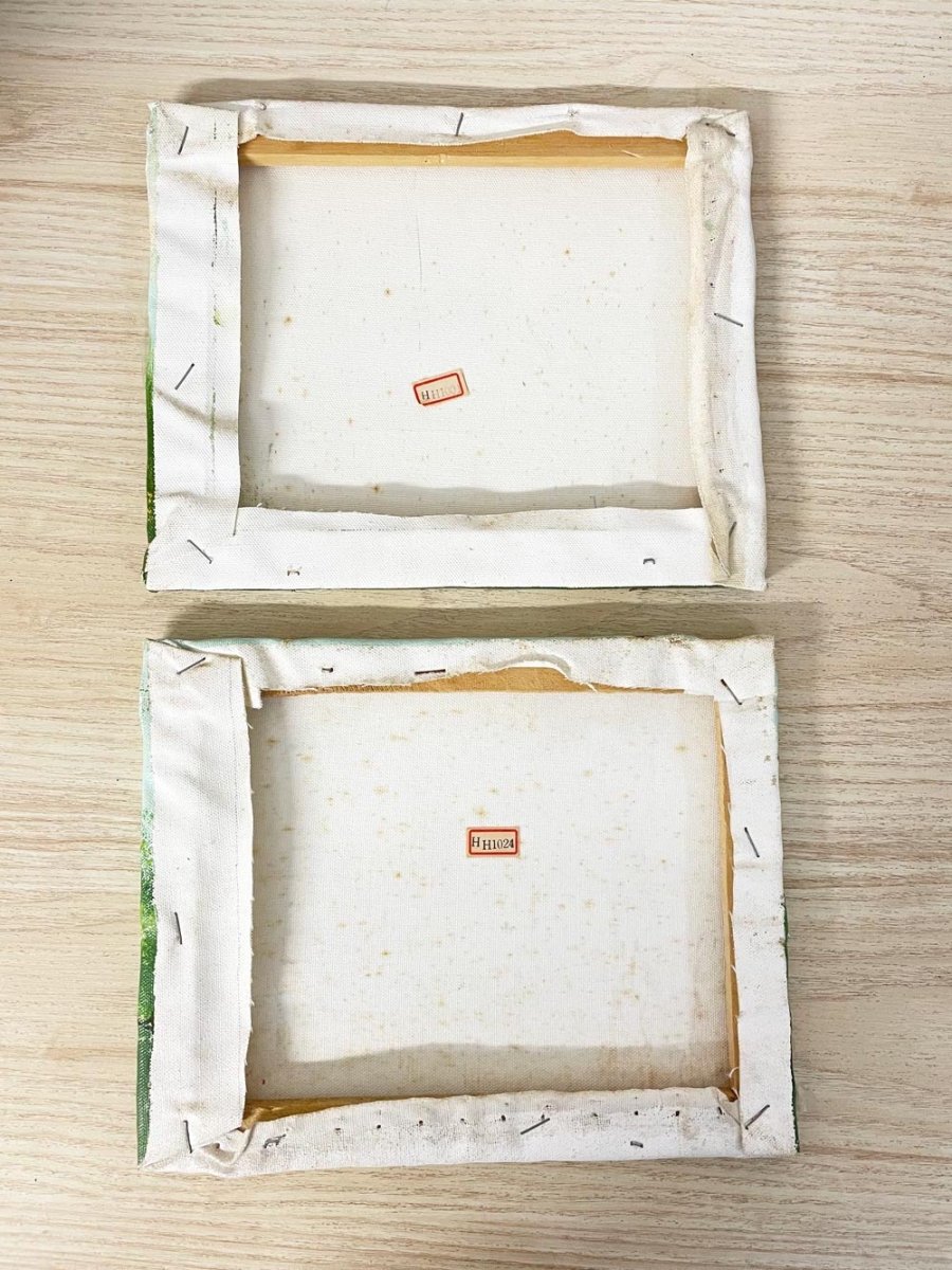 x2 vintage hardtail handmade nature scene paintings - good market thrift store