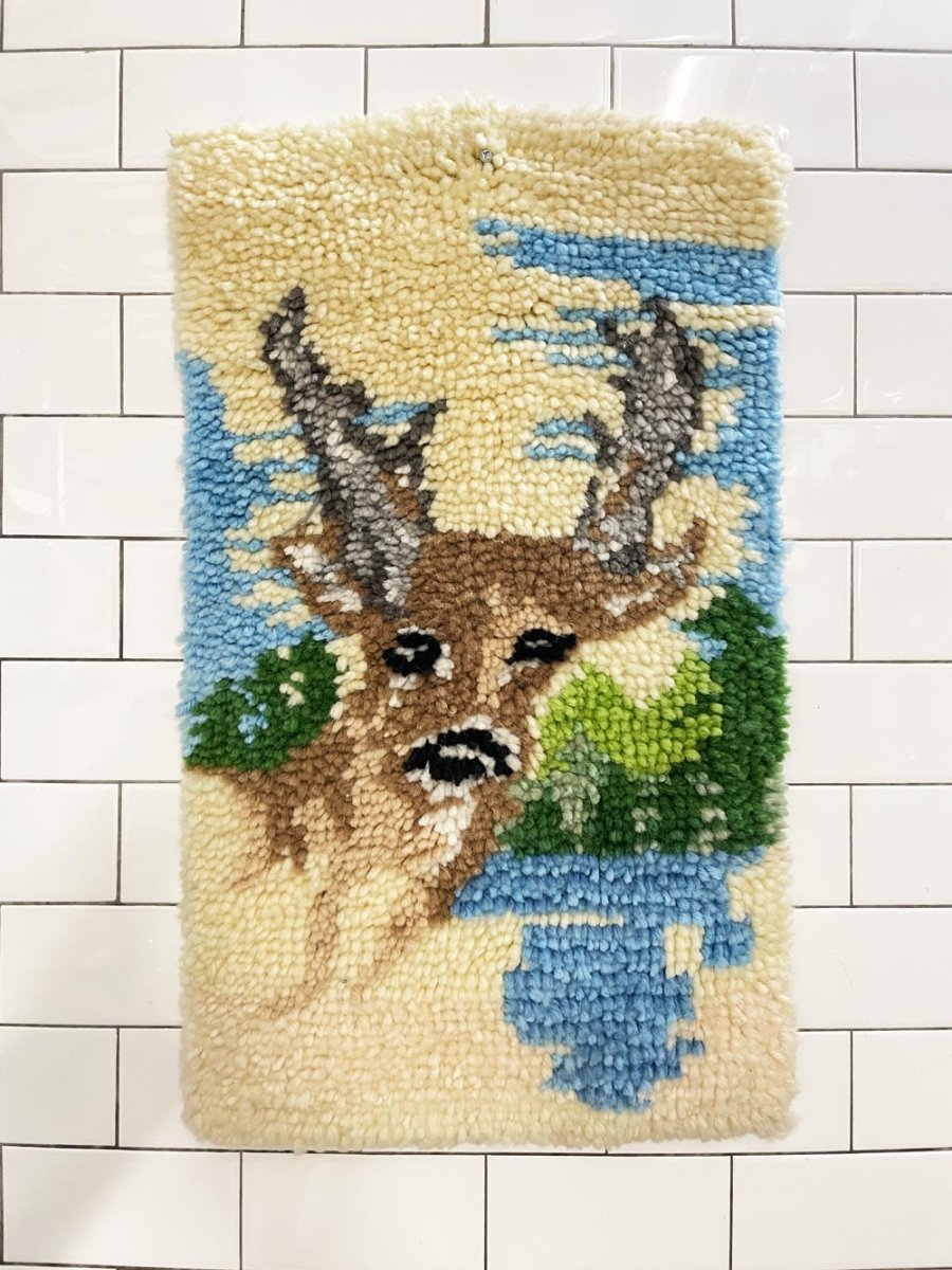 vintage latch hook deer wall hanging - good market thrift store