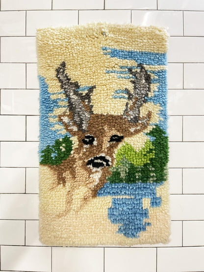 vintage latch hook deer wall hanging - good market thrift store