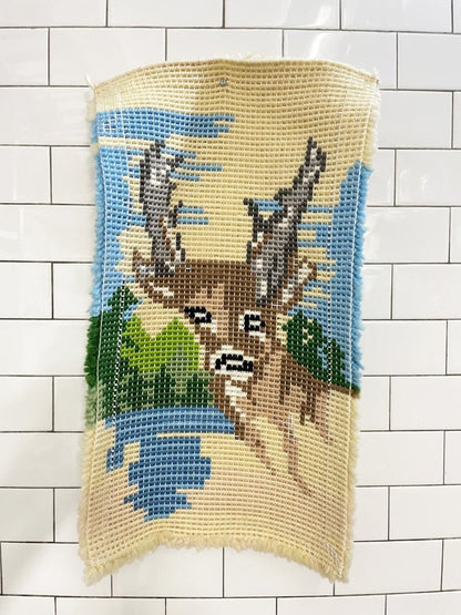 vintage latch hook deer wall hanging - good market thrift store