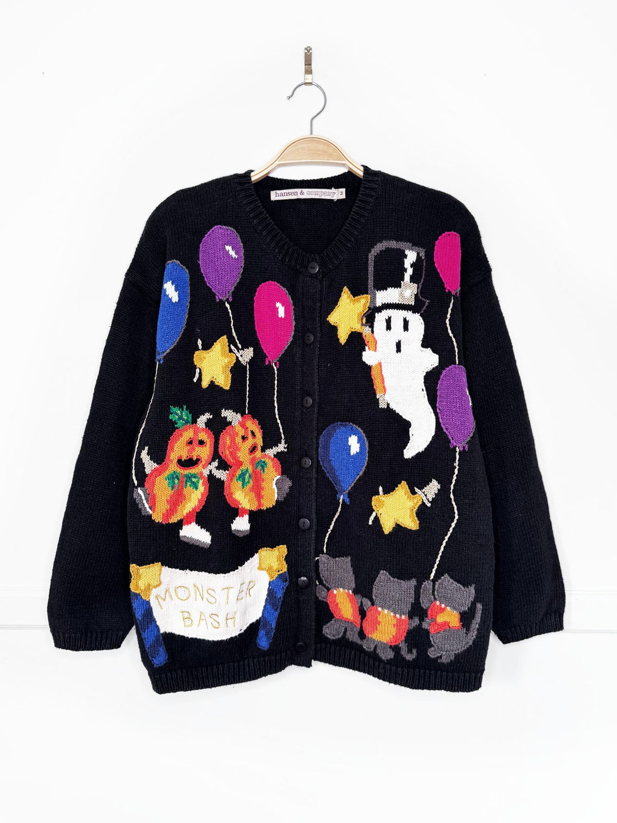 vintage lauren hansen & co ramie-blend monster bash knit cardigan | halloween