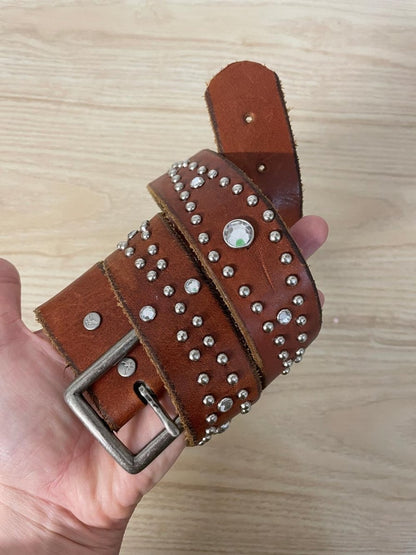 y2k ae studded gem boho western leather belt - good market thrift store