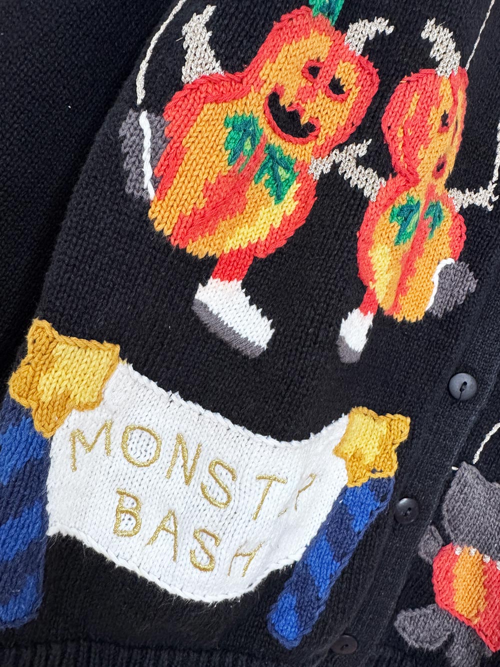 vintage lauren hansen & co ramie-blend monster bash knit cardigan | halloween