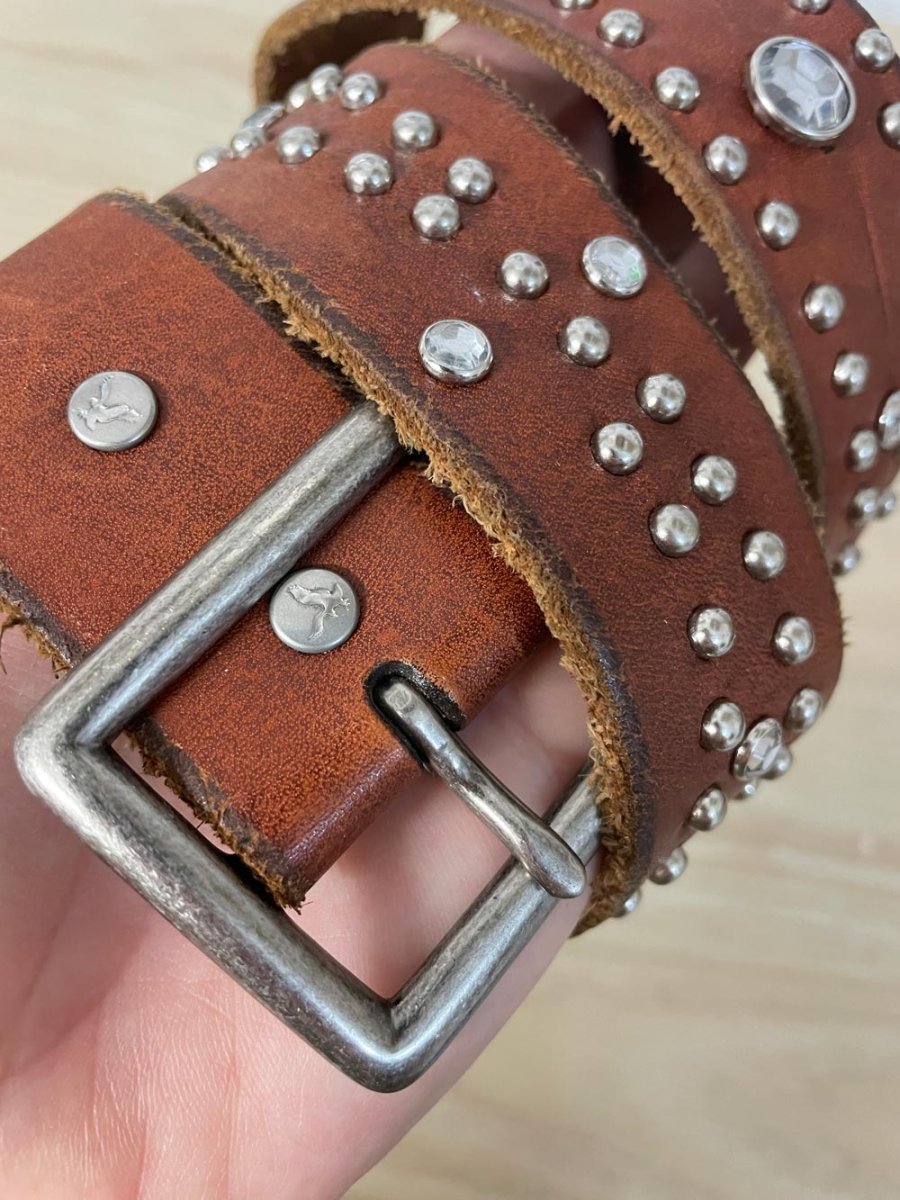 y2k ae studded gem boho western leather belt - good market thrift store