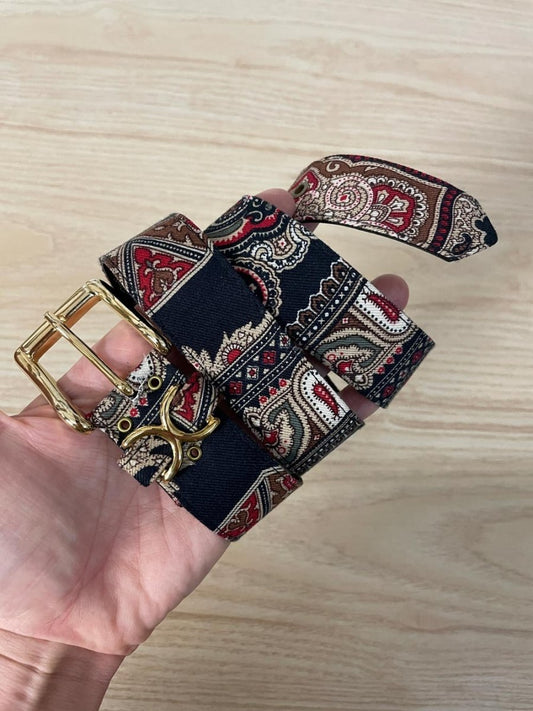 vintage paisley fabric leather belt - good market thrift store