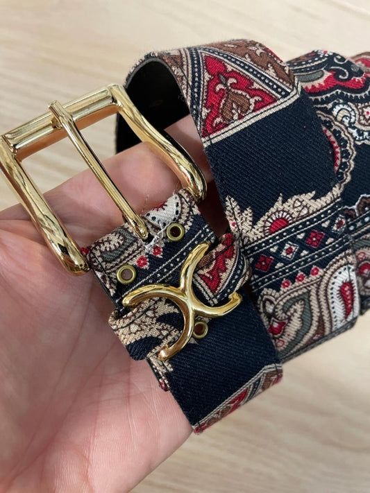 vintage paisley fabric leather belt - good market thrift store
