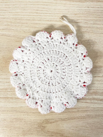 vintage handmade knit smiley face trivet - good market thrift store