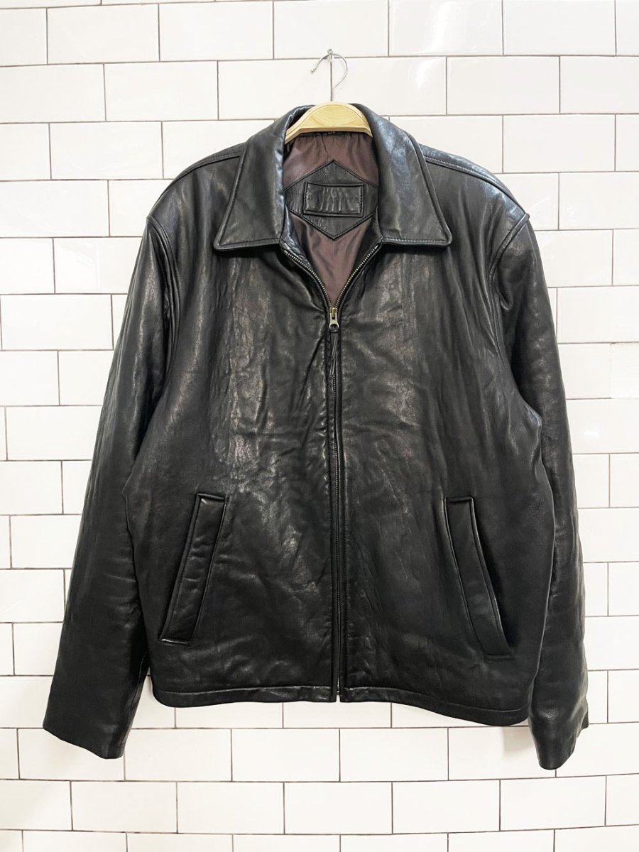 vintage 00s baracuta butter leather minimal zip jacket - good market thrift store