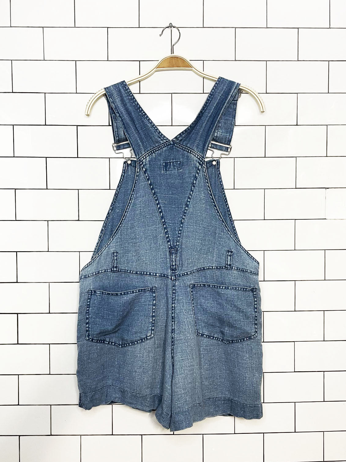 vintage 90s at denim 100% linen overall shorts