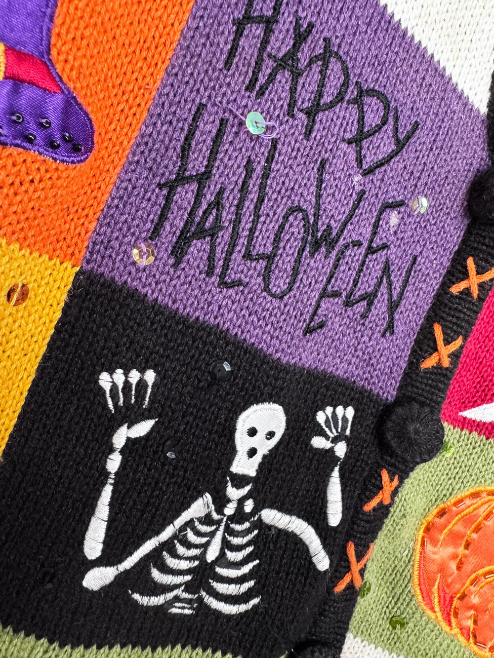 vintage 00s basic editions ramie-blend halloween patchwork knit vest
