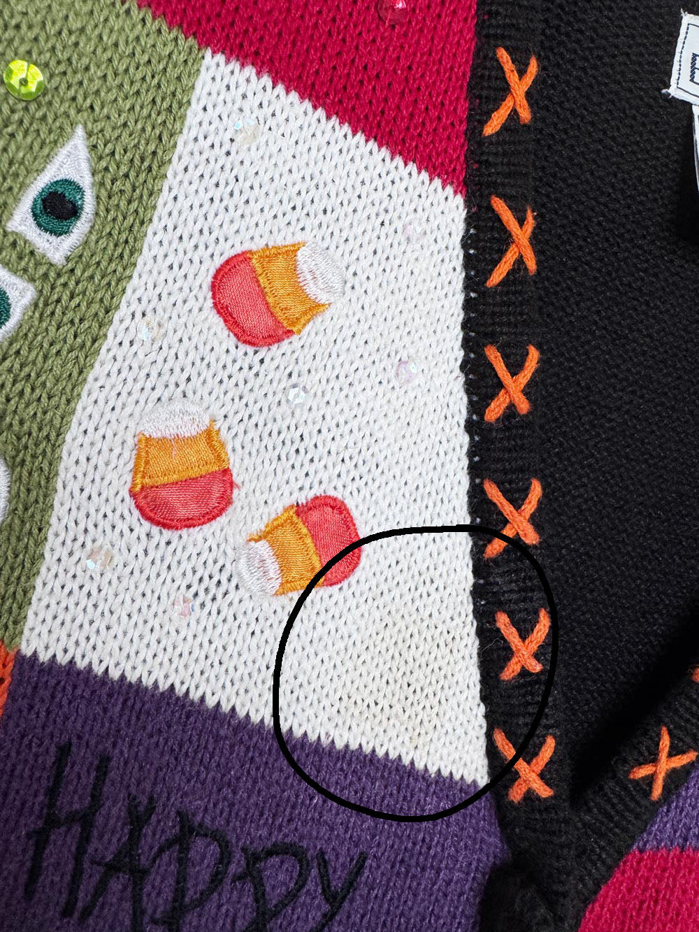 vintage 00s basic editions ramie-blend halloween patchwork knit vest