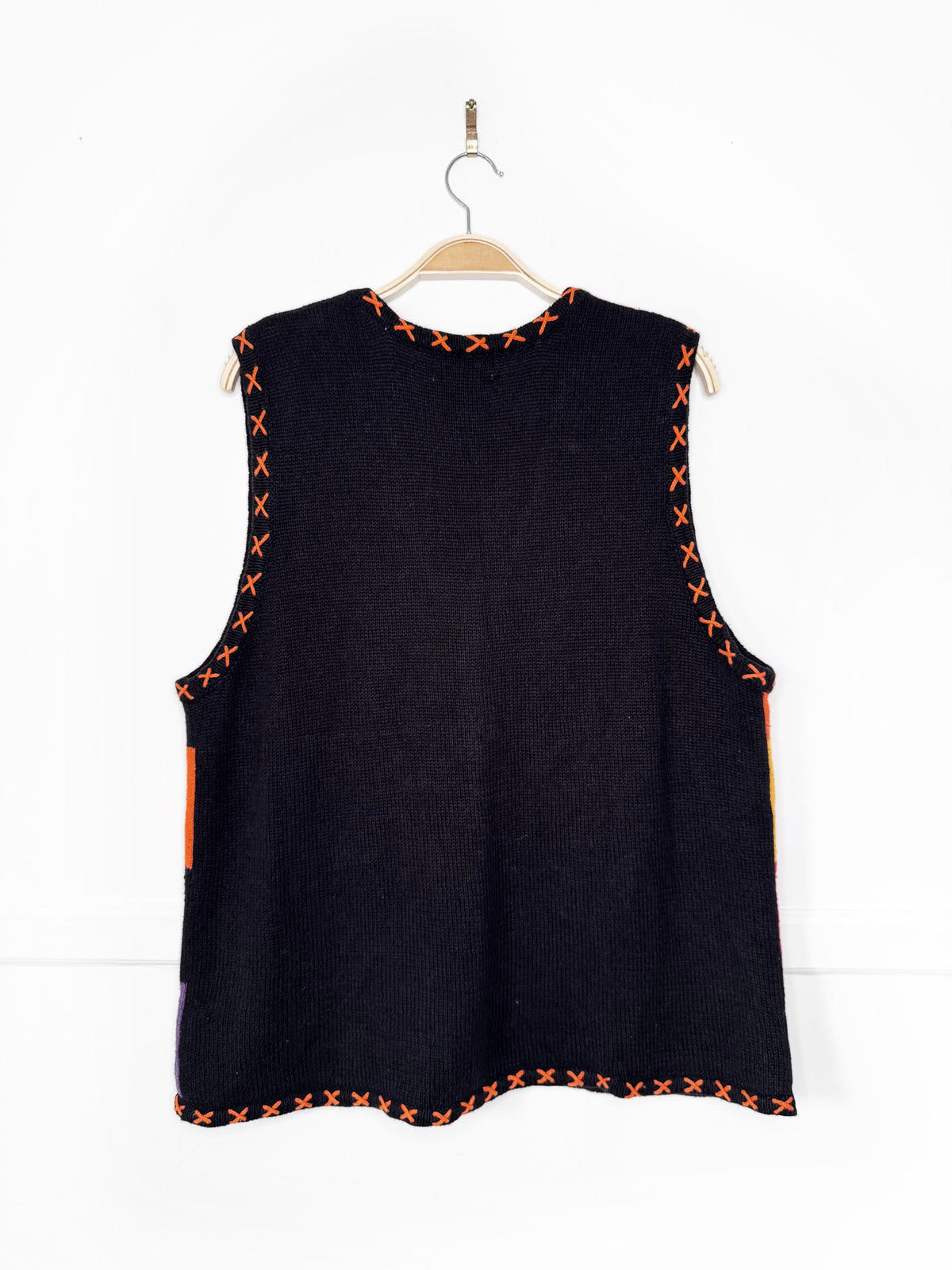 vintage 00s basic editions ramie-blend halloween patchwork knit vest