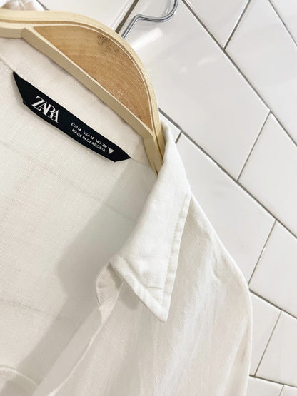 zara linen tie front step hem shirt - good market thrift store