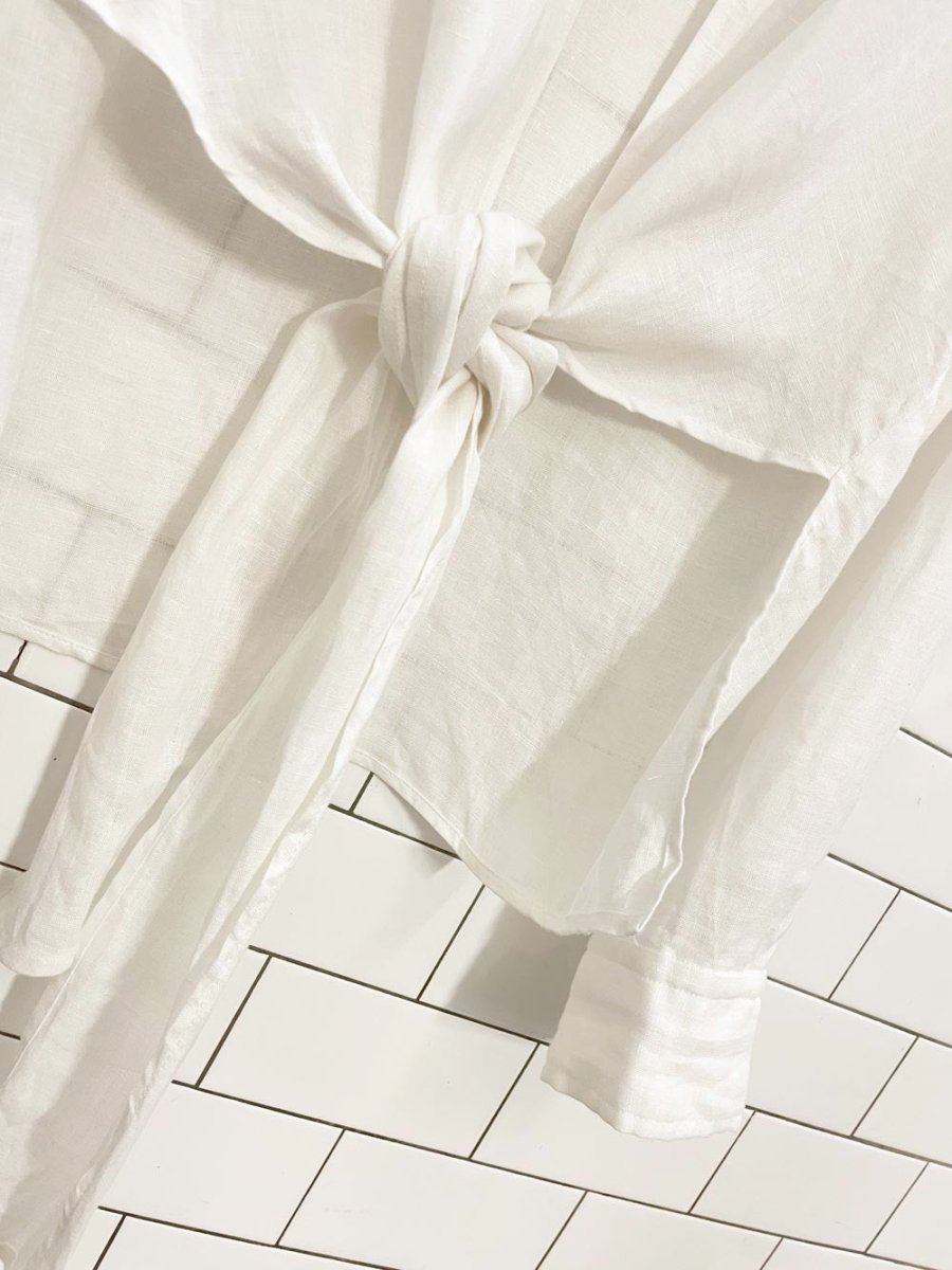 zara linen tie front step hem shirt - good market thrift store