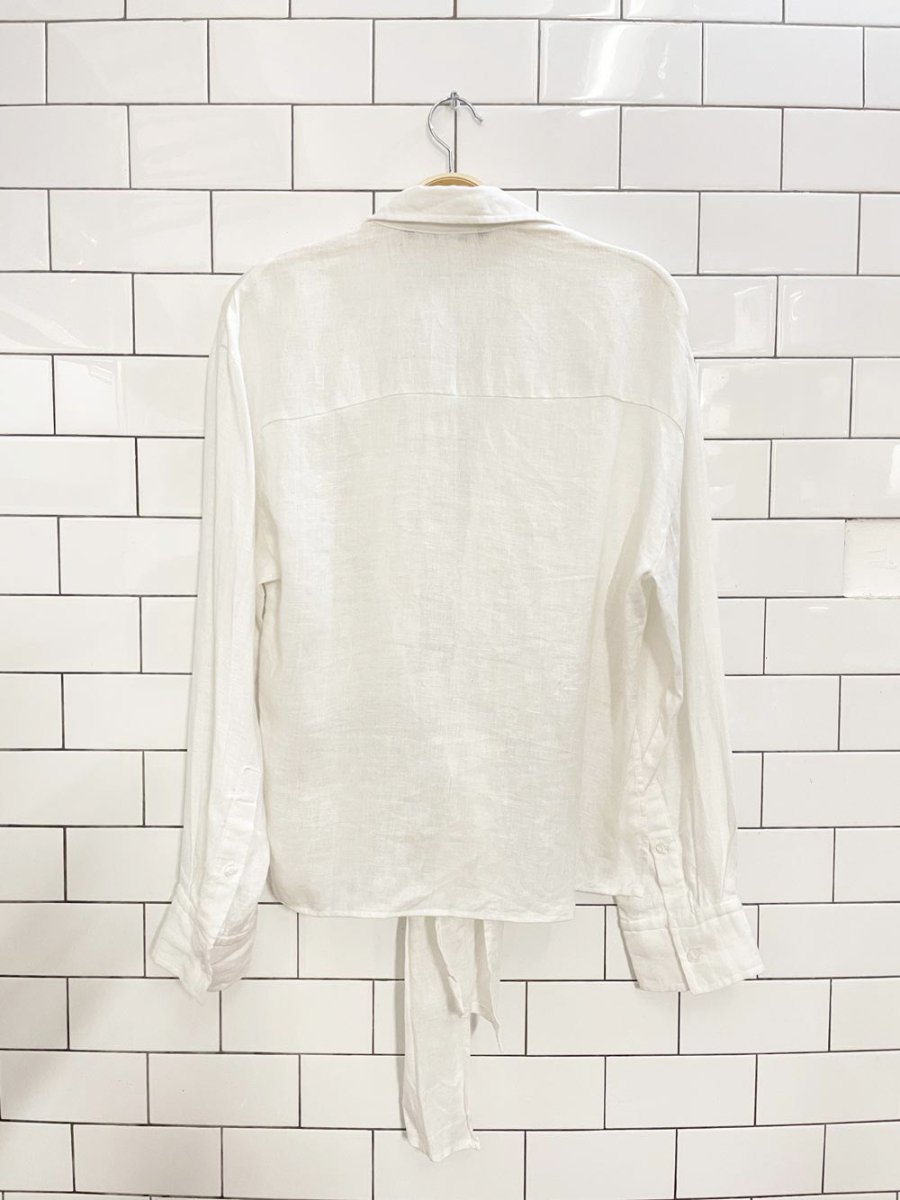 zara linen tie front step hem shirt - good market thrift store