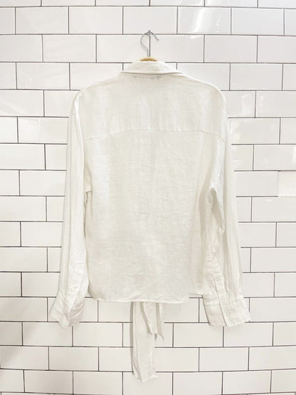 zara linen tie front step hem shirt - good market thrift store