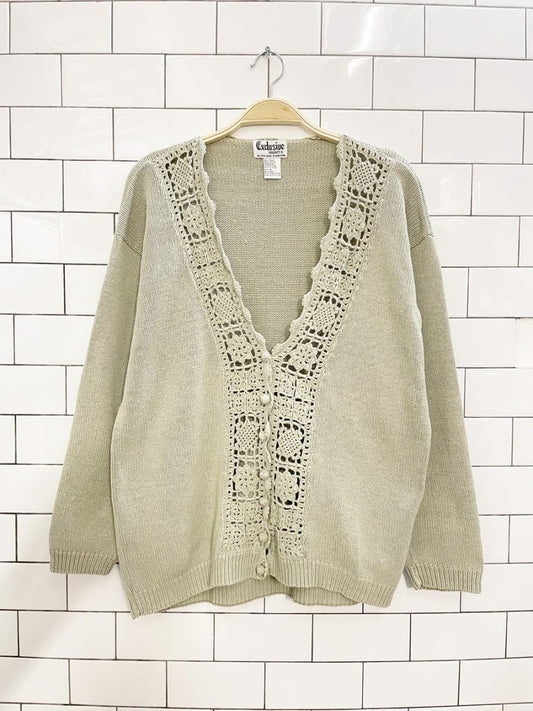 vintage 90s exclusive ramie - cotton crochet trim knit cardigan - good market thrift store