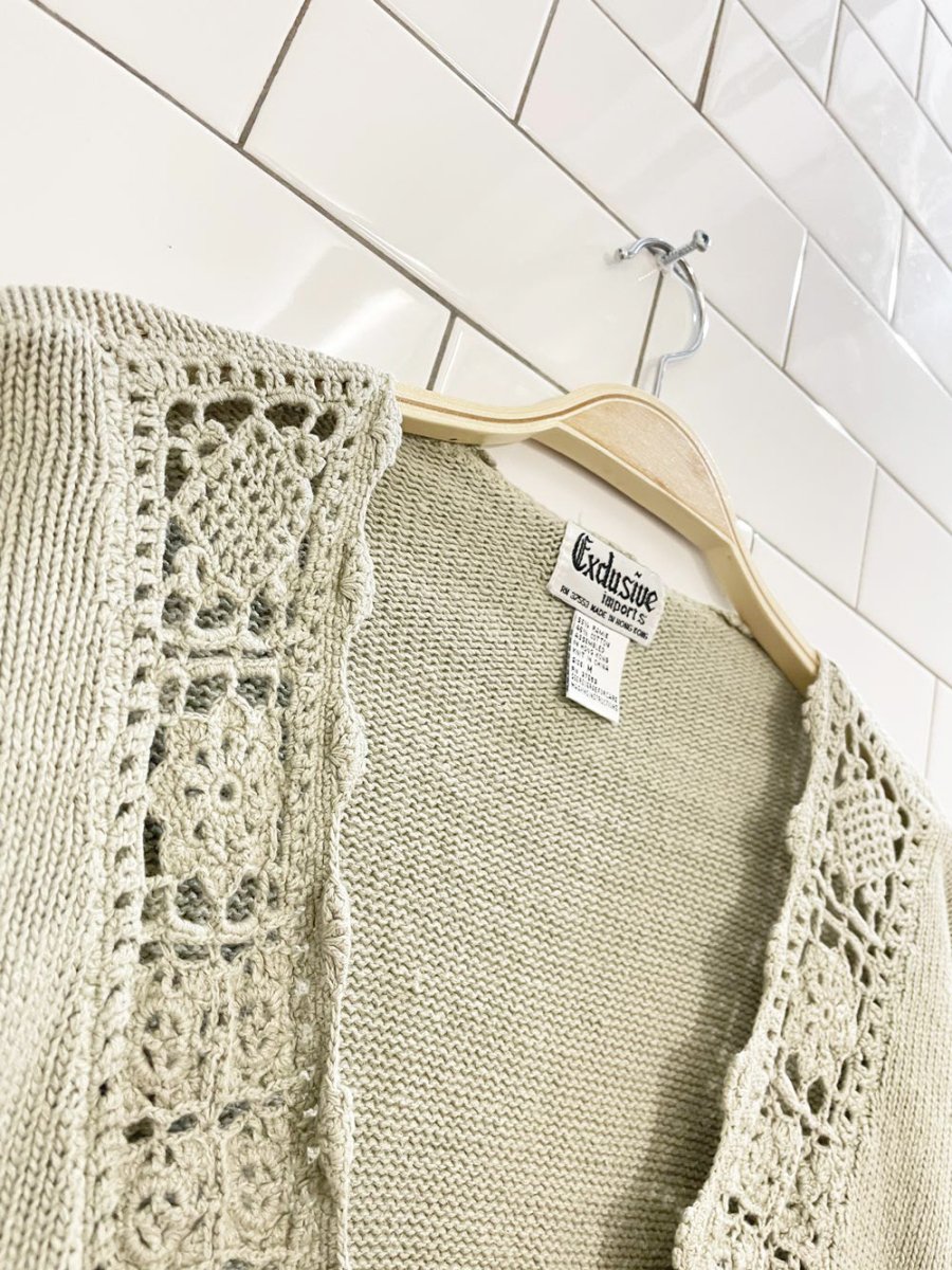 vintage 90s exclusive ramie - cotton crochet trim knit cardigan - good market thrift store