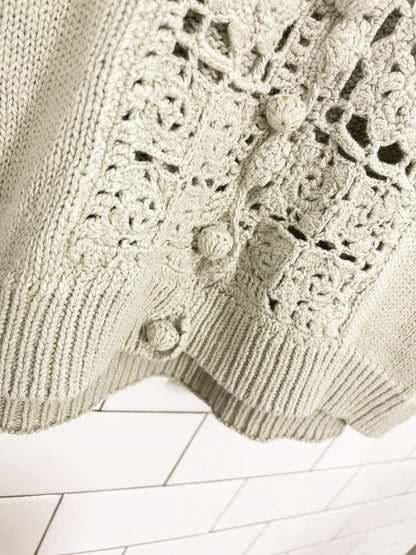 vintage 90s exclusive ramie - cotton crochet trim knit cardigan - good market thrift store