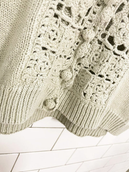 vintage 90s exclusive ramie - cotton crochet trim knit cardigan - good market thrift store