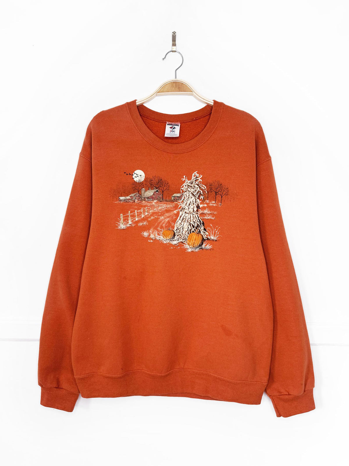 vintage jerzees farm harvest pumpkin scene cozy sweatshirt | halloween