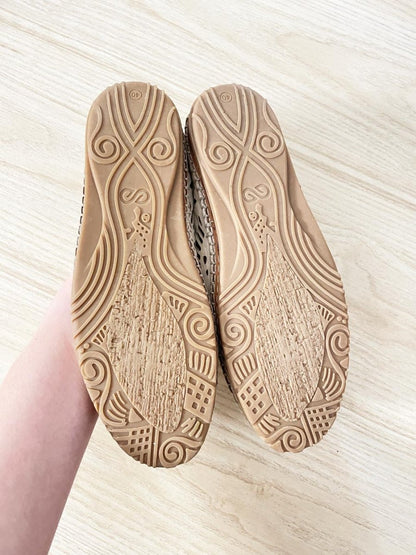 la pinta boho laser cut leather slip on shoes - good market thrift store
