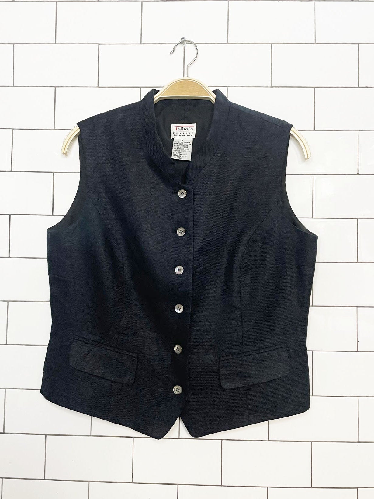 vintage talbots 100% linen mandarin collar fitted vest top