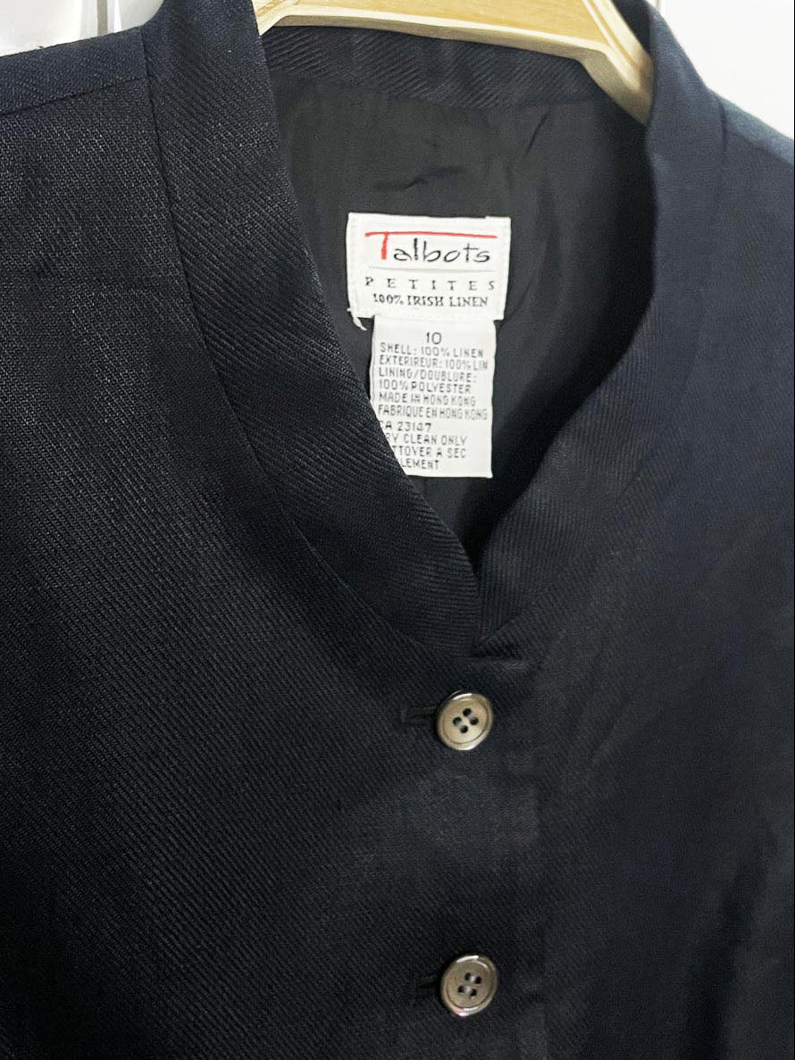 vintage talbots 100% linen mandarin collar fitted vest top
