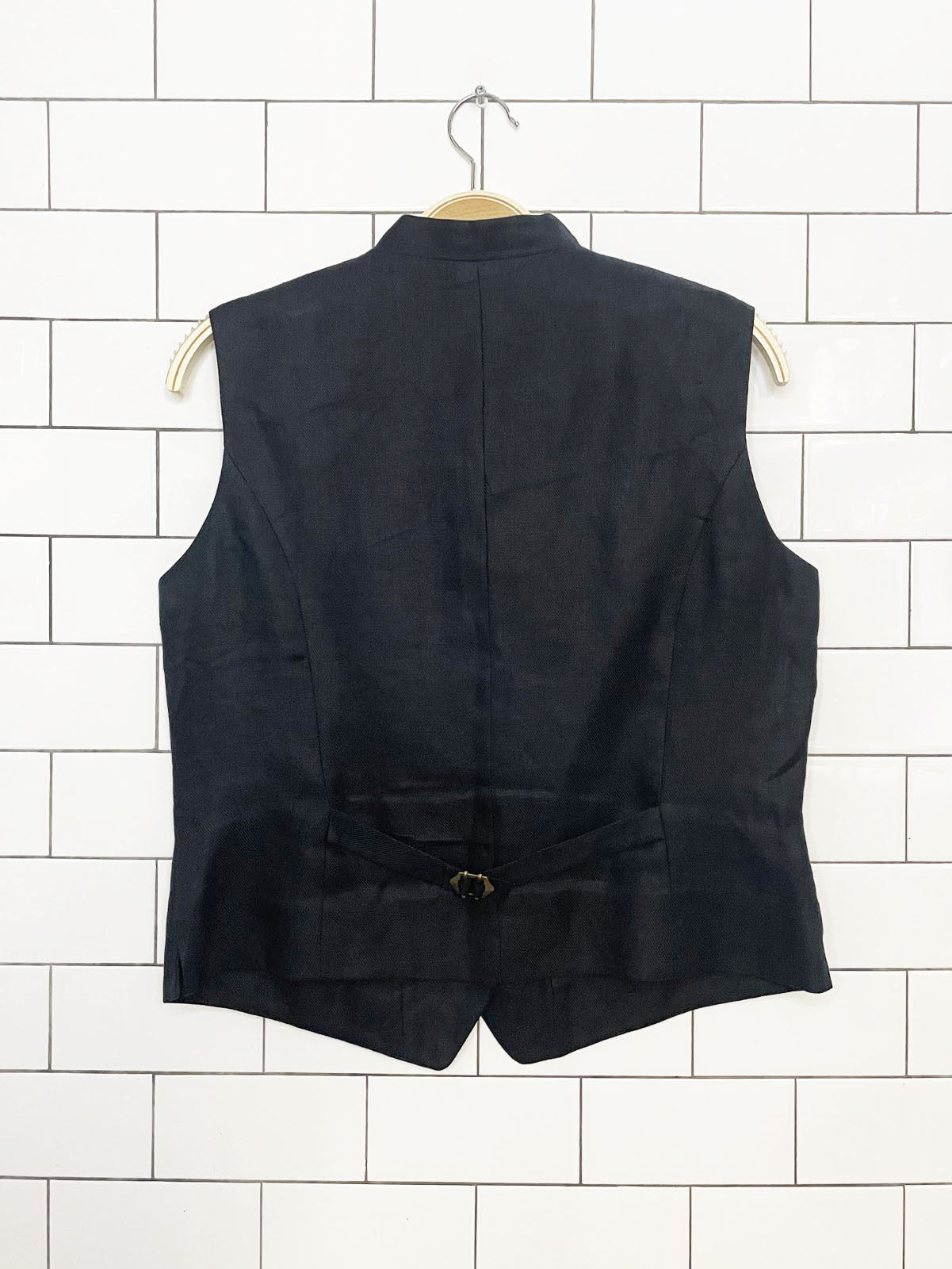 vintage talbots 100% linen mandarin collar fitted vest top