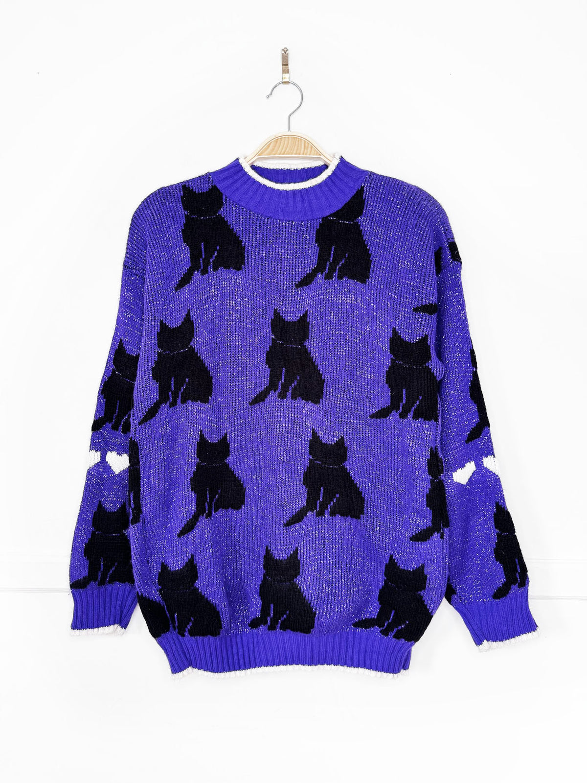 vintage 90s spunky black cat glitter knit sweater | made in USA