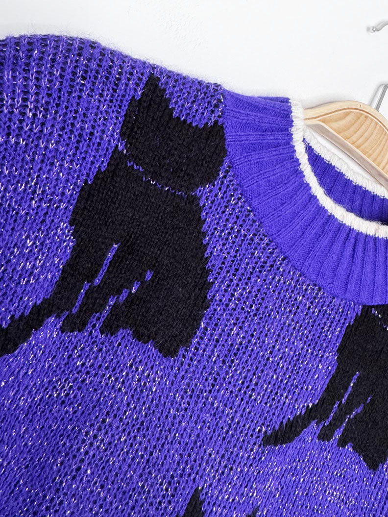 vintage 90s spunky black cat glitter knit sweater | made in USA