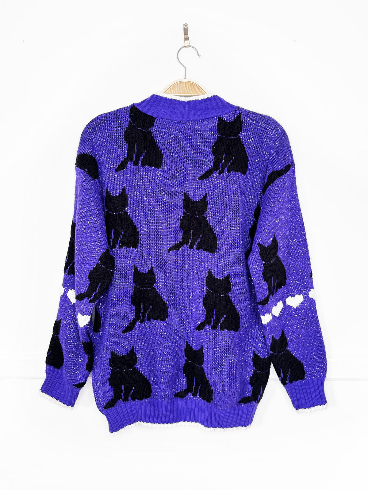 vintage 90s spunky black cat glitter knit sweater | made in USA
