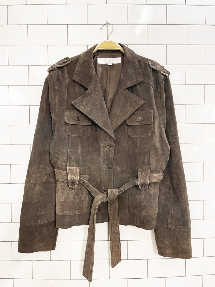 y2k suzy shier suede belted utility leather jacket - good market thrift store
