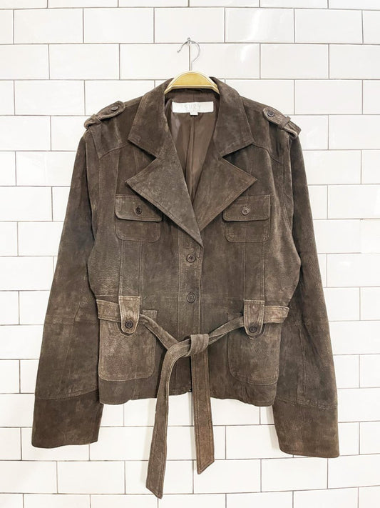 y2k suzy shier suede belted utility leather jacket - good market thrift store