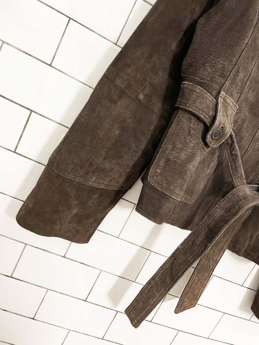 y2k suzy shier suede belted utility leather jacket - good market thrift store