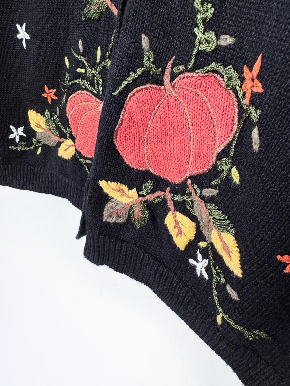 vintage ramie-blend embroidered pumpkins knit cardigan | halloween